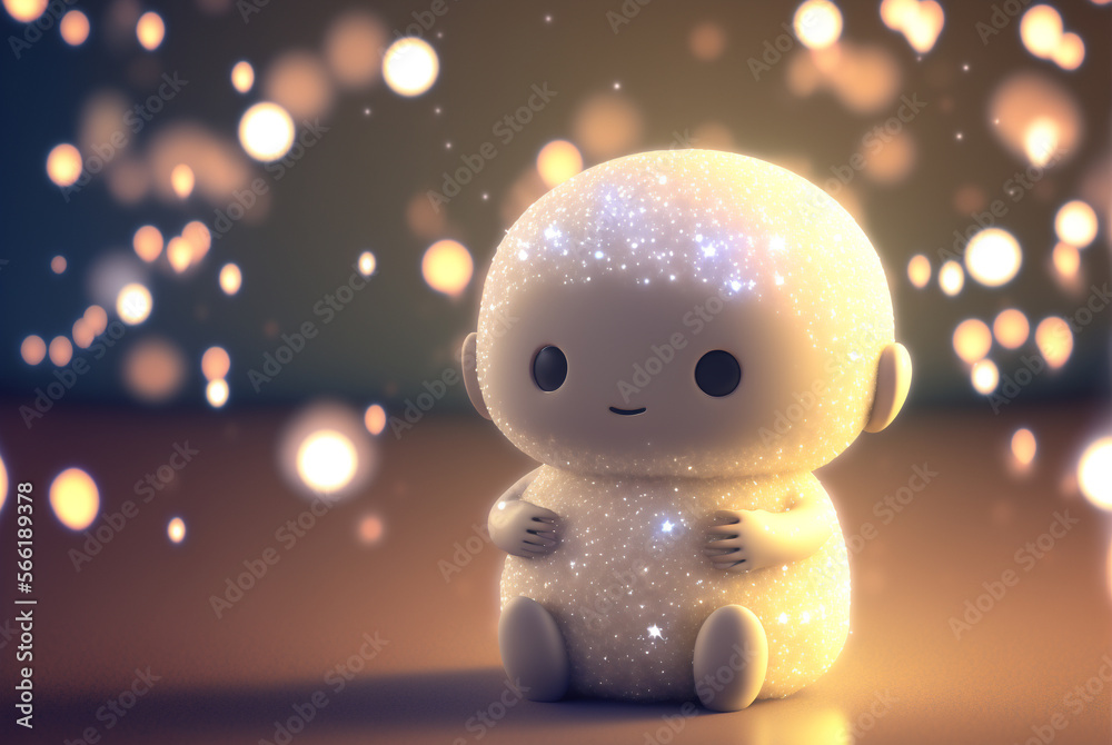 Obraz premium Cute cartoon portrait on bokeh background. Generative AI.