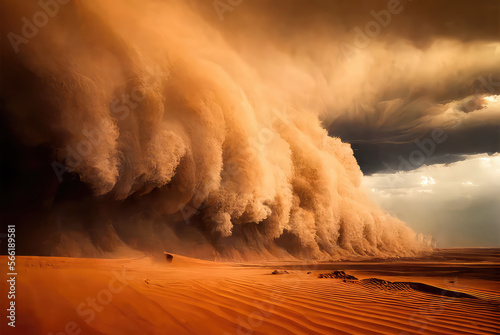 Desert landscape with a sandstorm. Generative AI photo