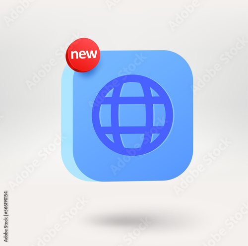 World Wide Web button with a new message label. 3d vector icon isolated on white background