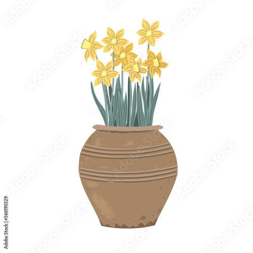 Wallpaper Mural Potted Daffodil plant. First Spring Flowers in a vintage clay pot. Vector illustration isolated on a white background Torontodigital.ca