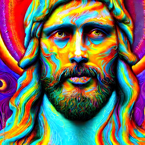 Jesus Christus. Psychedelische Art. created with hyperrealistic generative AI technology