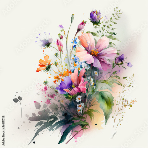 bouquet of flowers watercolor - generated by Generative AI