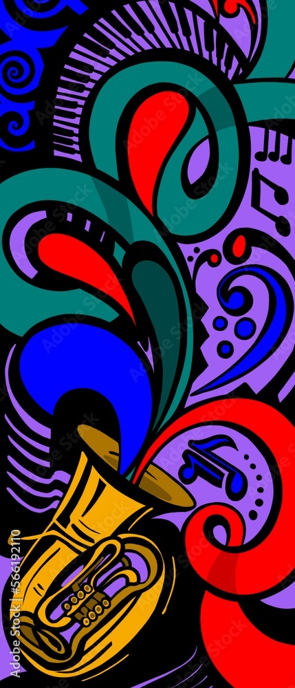 Illustrazione banner astratto jazz strumento musicale a fiato 