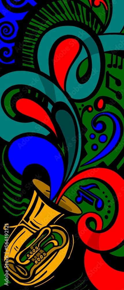 Illustrazione grafica colorata musicale. Jazz. Disegno grafico festival musicale banner astratto 