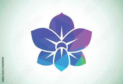 Orchid flower low poly logo design template vector illustration