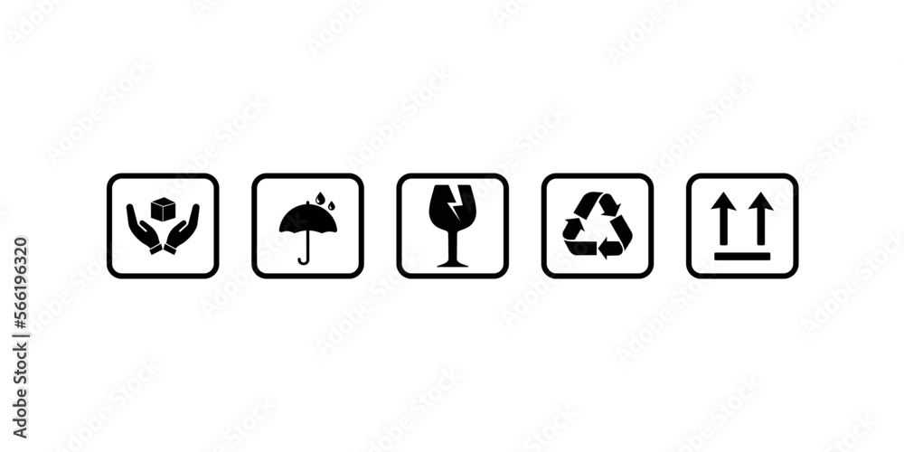 Fragile package signs set icons set vector Fragile package signs set icons set vector