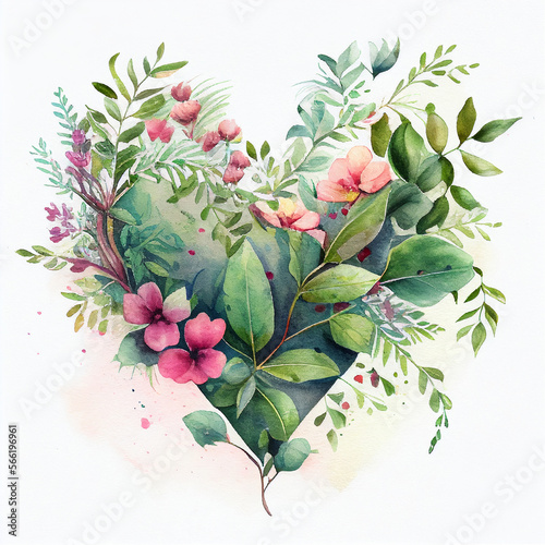 Flowers Floral Valentine Love Heart Pink Watercolour Spring Generative AI Tools Technology illustration