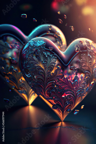 Beautiful glowing patterned hearts, love, valentine, vertical, Generative AI