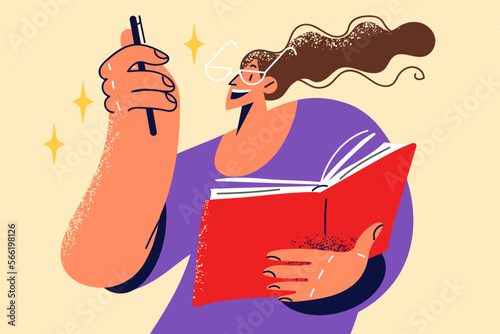 Smiling woman write in notebook 
