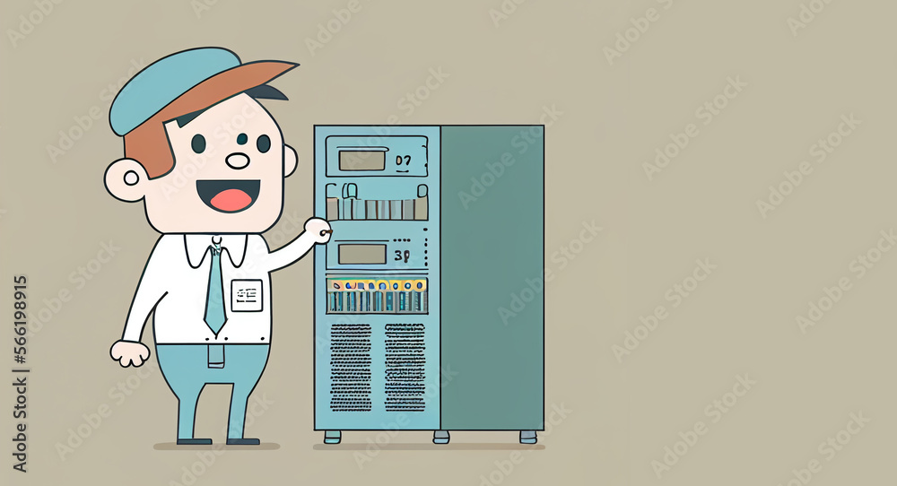 cartoon funny engineer in datpa center. Cloud storage.. cartoon funny engineer in datpa center. Cloud storage..