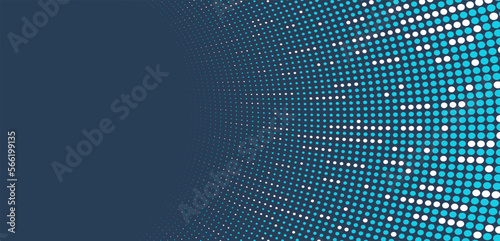 Blue dots in 3D perspective vector abstract background, multimedia internet information theme, wave stream of science technology or business blank template for ads.