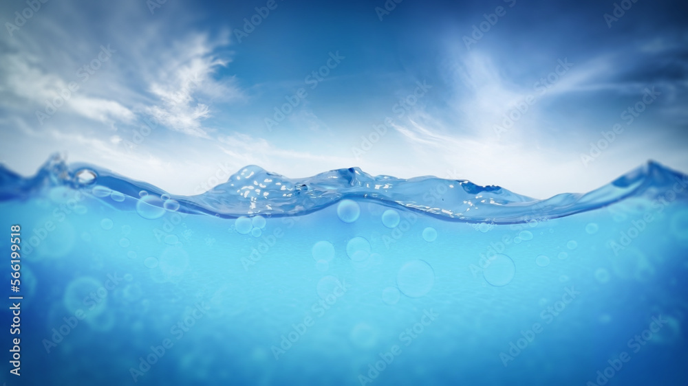 Blue sky and deep sea underwater background. 3D illustration Blue sky and deep sea underwater background. 3D illustration