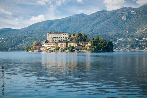 Orta lake and San Giulio island seen from the famous and picturesque town of Orta San Giulio  Italy