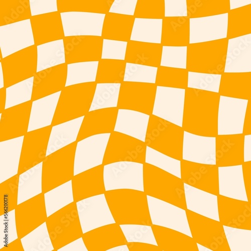 Twisted colourful checkered background abstract aesthetic vector illustration seamless pattern retro 1970s wavy psychedelic checkerboard yellow white beige summer colours wallpaper high quality