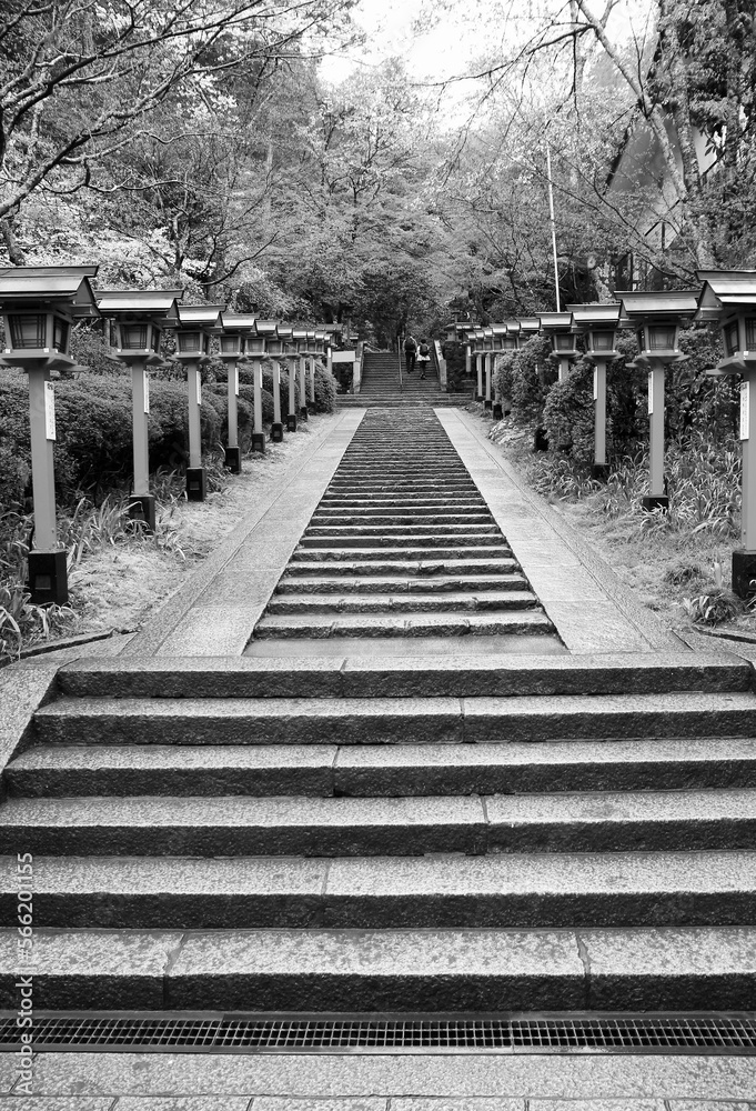 Kurama mountain (Kuramadera) near Kyoto. Black and white vintage style Japan photo. Kurama mountain (Kuramadera) near Kyoto. Black and white vintage style Japan photo.