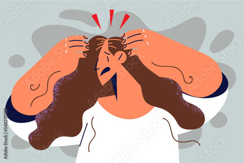 Distressed woman frustrated with hair loss 