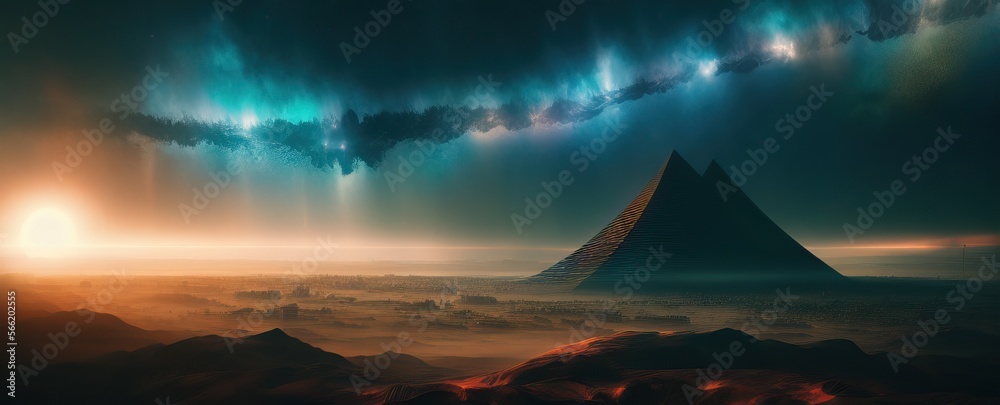 Pyramid Apocalypse Landscape. Generative AI.