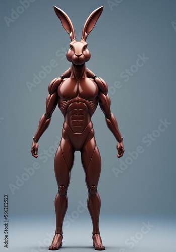 Chocolate Muscle Bunny Man Character. Generative AI.
