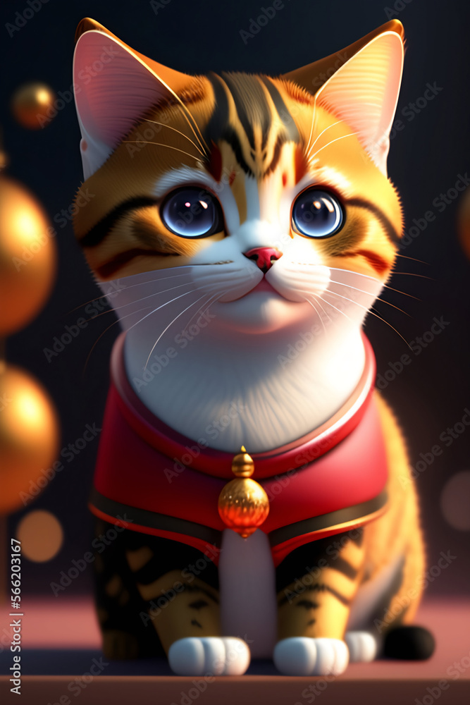 Fototapeta premium Cute cat representing the lunar new year.