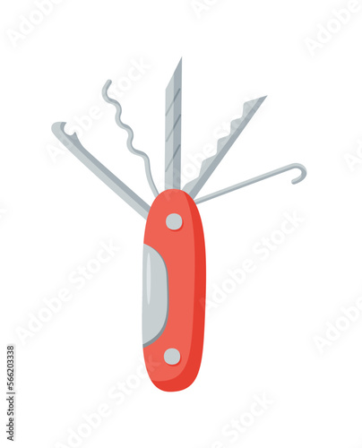 Swiss knife doodle vector icon. Illustration of a tourist knife set of openers.