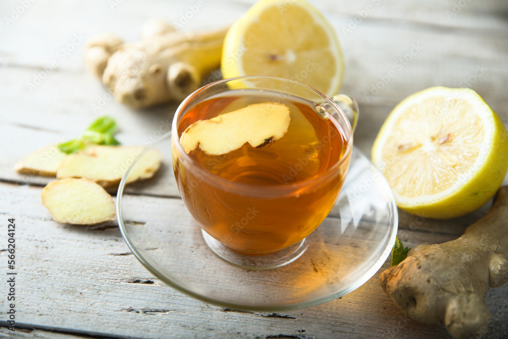 Healthy warming ginger tea with lemon Healthy warming ginger tea with lemon