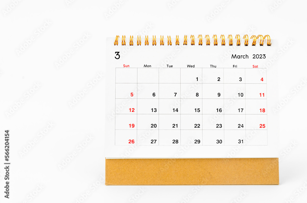 The March 2023 Monthly desk calendar for 2023 year isolated on white background. The March 2023 Monthly desk calendar for 2023 year isolated on white background.