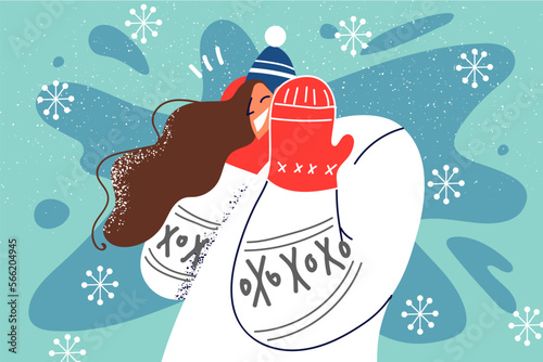 Happy woman enjoy winter holidays 