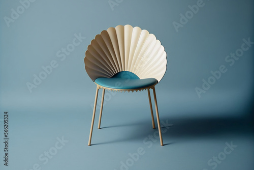 A new unique simple chair design wood and metal scallo. Generative AI photo