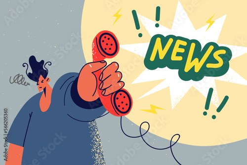 Man hold phone headset share news
