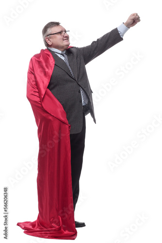 business man in a superhero raincoat. isolated on a white