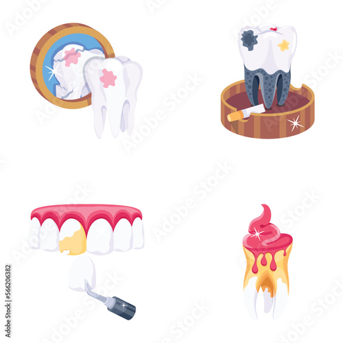 Trendy Tooth Care 2D Icons 
