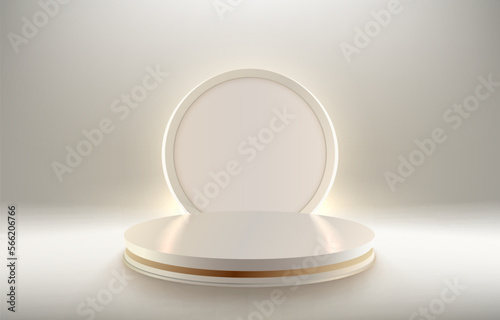 Stage podium with lighting, Stage Podium Scene with for Award, Decor element background. Vector
