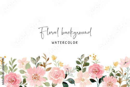 Wallpaper Mural Peach rose flower border with watercolor Torontodigital.ca