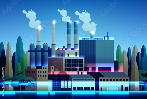 energy generation plant with chimneys electricity production industrial manufacturing building heavy industry factory