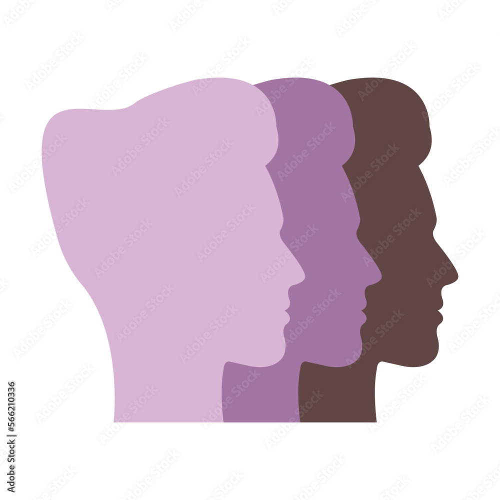 People silhoutte, group of young male person profile avatar vector illustration for team and connection