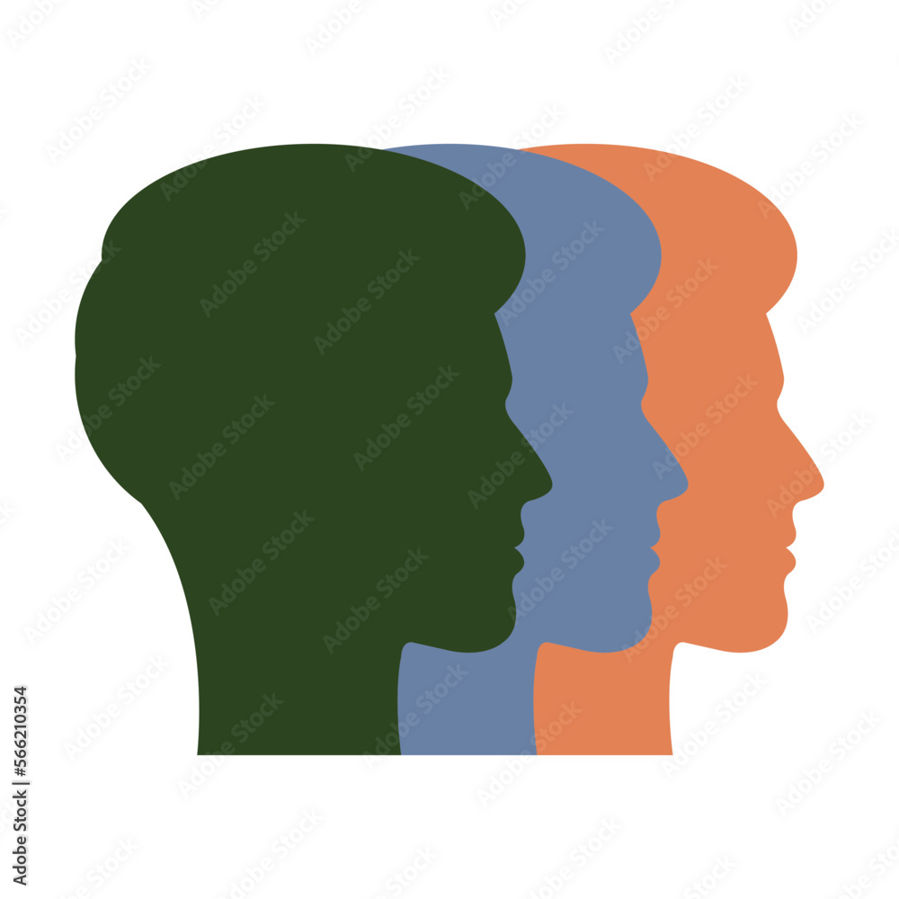 People silhoutte, group of young male person profile avatar vector illustration for team and connection