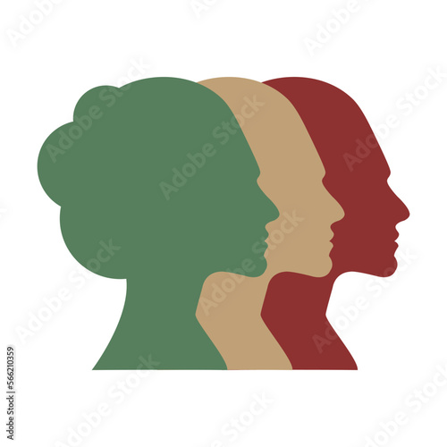 Fototapeta Naklejka Na Ścianę i Meble -  People silhoutte, group of young female person profile avatar vector illustration for team and connection