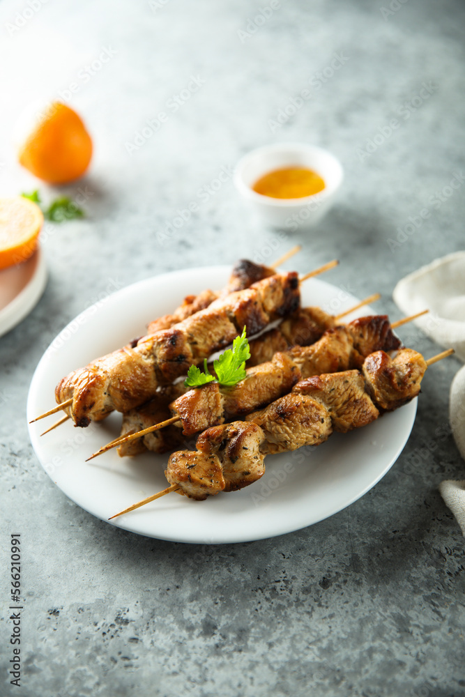 Homemade chicken skewers with orange Homemade chicken skewers with orange