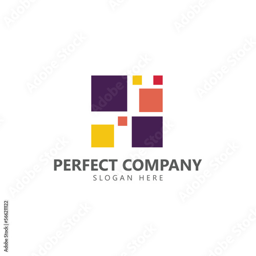 Colorful square vector logo consists of smaller squares. Logo for brand, industry, business, technology, company, apps, and organization.