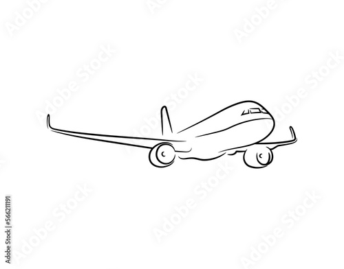 Airplane line art, air plane doodle art logo isolated on white background.