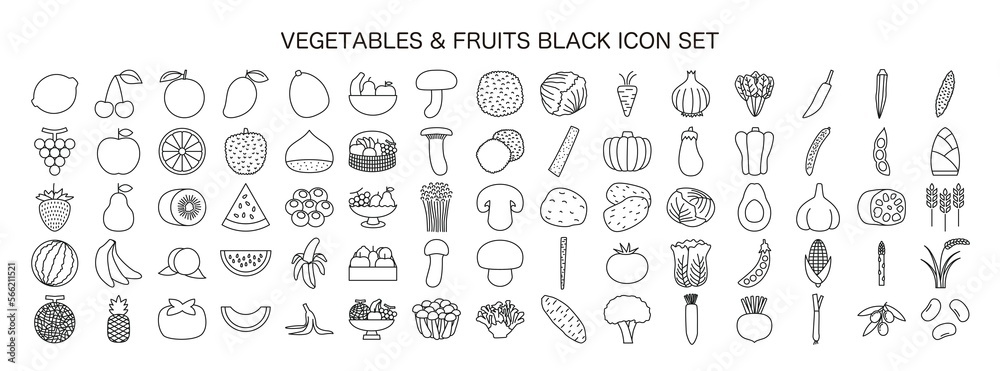 Vegetables, Fruits and Mushrooms Icon Set Vegetables, Fruits and Mushrooms Icon Set