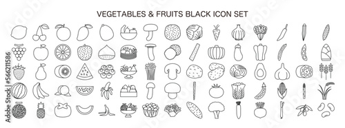 Vegetables, Fruits and Mushrooms Icon Set