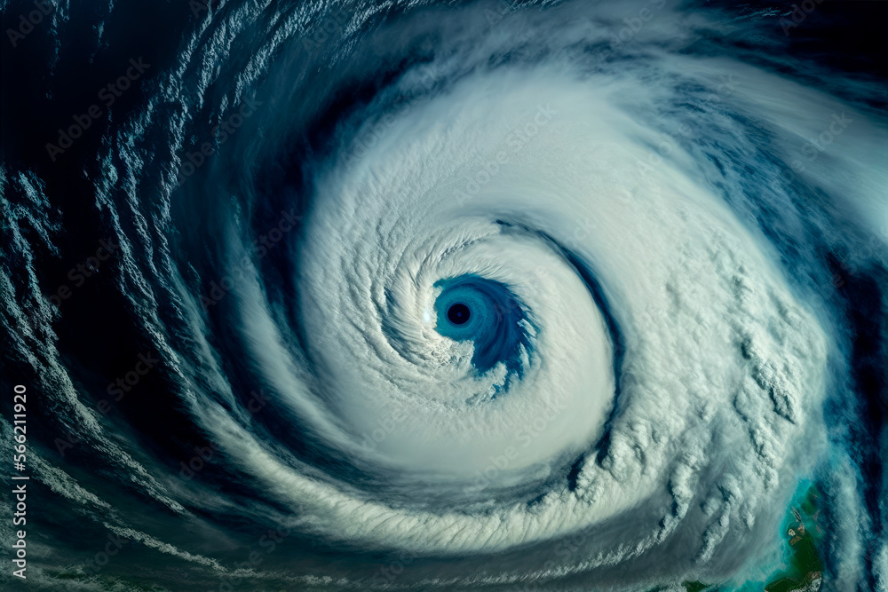 eye of hurricane, top satellite view from space. generative ai