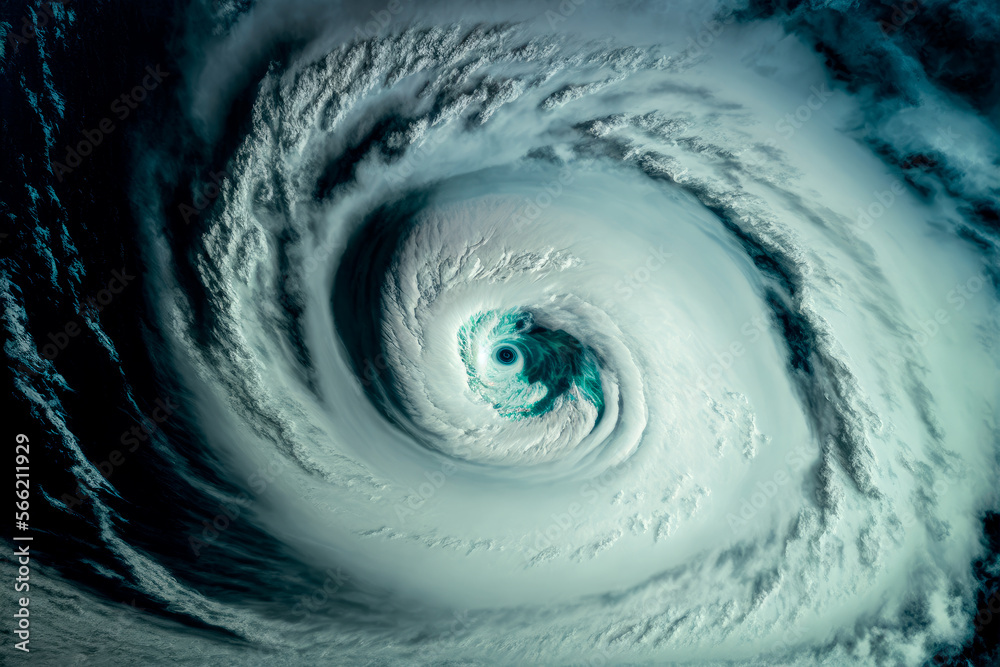 eye of hurricane, top satellite view from space. generative ai