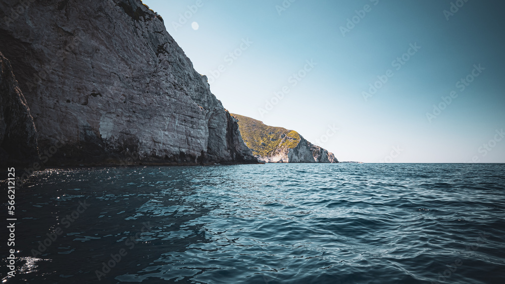 Fototapeta premium Fantastic view from the Mediterranean Sea to the cliffs of Zakynthos, Greece