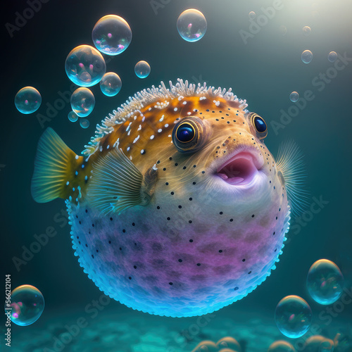 colorful pufferfish underwater. generative ai