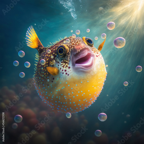 colorful pufferfish underwater. generative ai