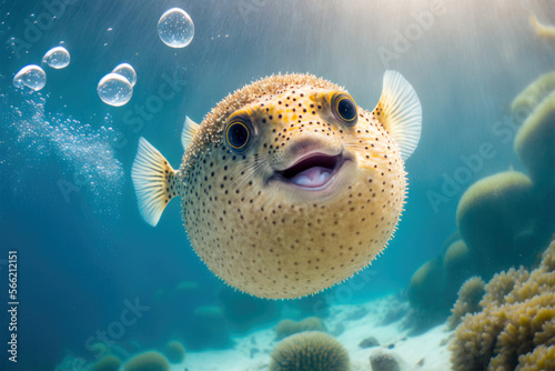 colorful pufferfish underwater. generative ai photo