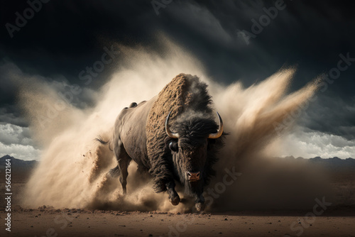 buffalo running with dust. generative ai