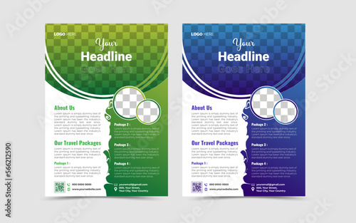 Travel Flyer Design Layout Background.Annual Report, Magazine, Poster, Business Presentation, Portfolio, Flyer, Banner, Website, 2 Colors Scheme, Vector Template in A4 Size.